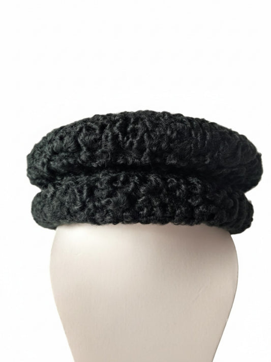 Premium and Elite Black Round Karakul Cap | Handmade Fur Wool Cap