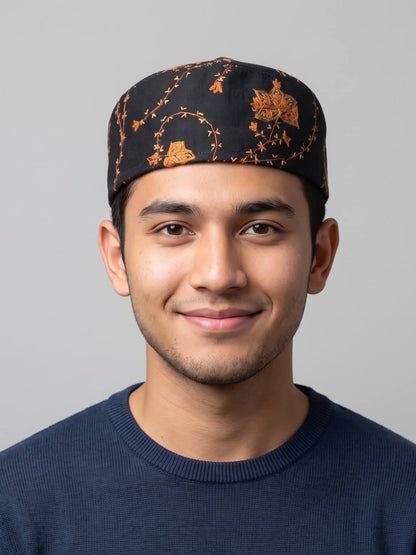Black Cap with Hand Sozni Embroidery