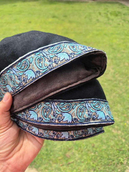 Round Foldable Cap With Sozni Embroidery Border