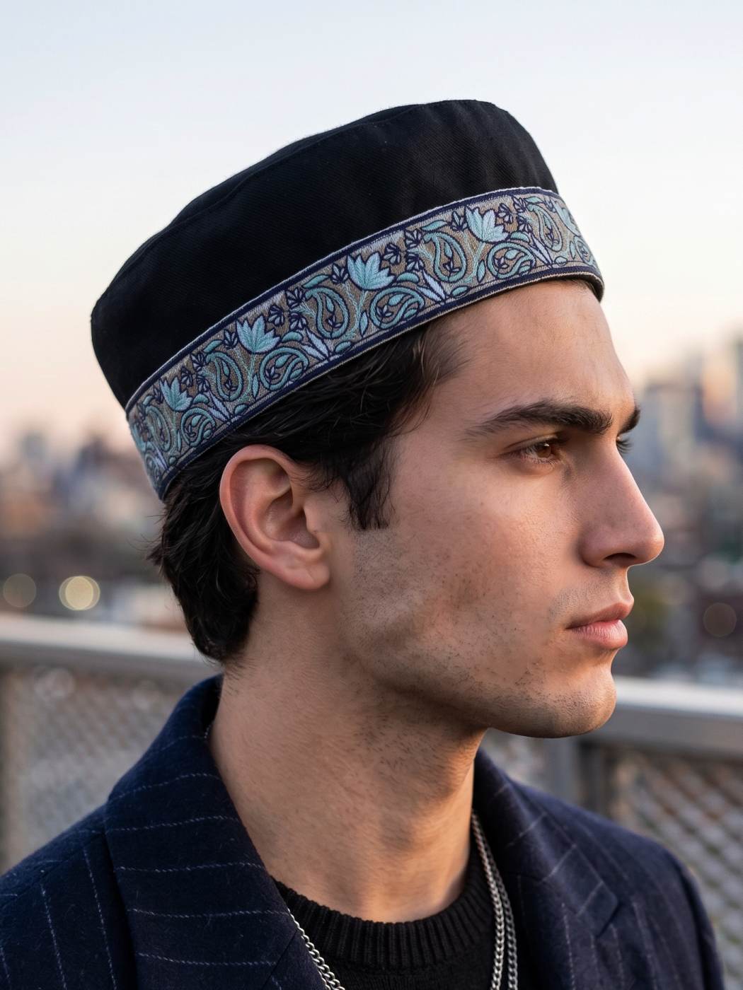 Round Foldable Cap With Sozni Embroidery Border