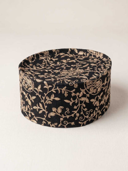 black round cap with zari work