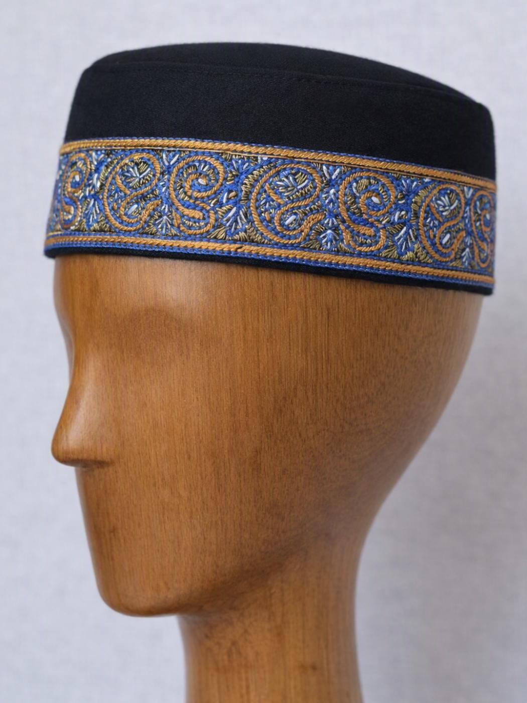 Round Cap in Toosha Fabric With Sozni Embroidery Border