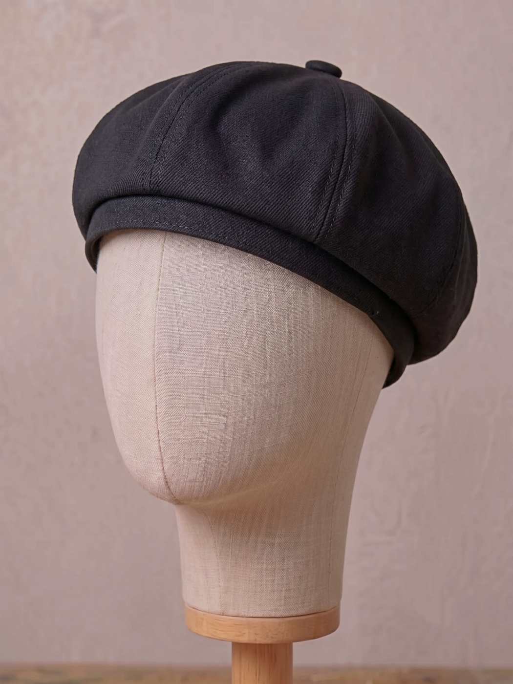 Black Beret Cap 8 Panel in Cotton