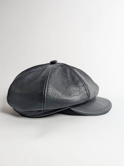 french flat cap in black leather 