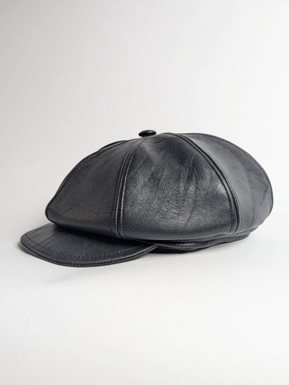 genuine french cap in black leather 
