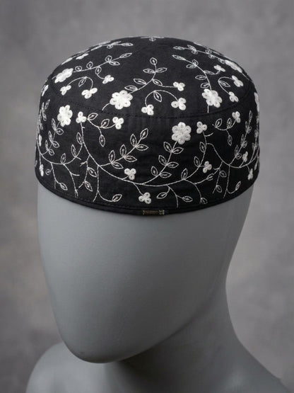 Premium Black Cotton Cap for Summer in Floral Embroidery