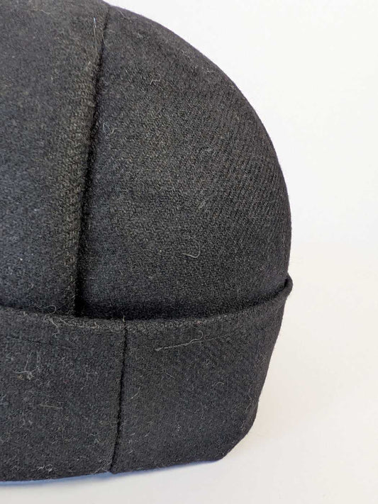Black Beanie Cap | Tweed Wool | Handmade Skull Hat