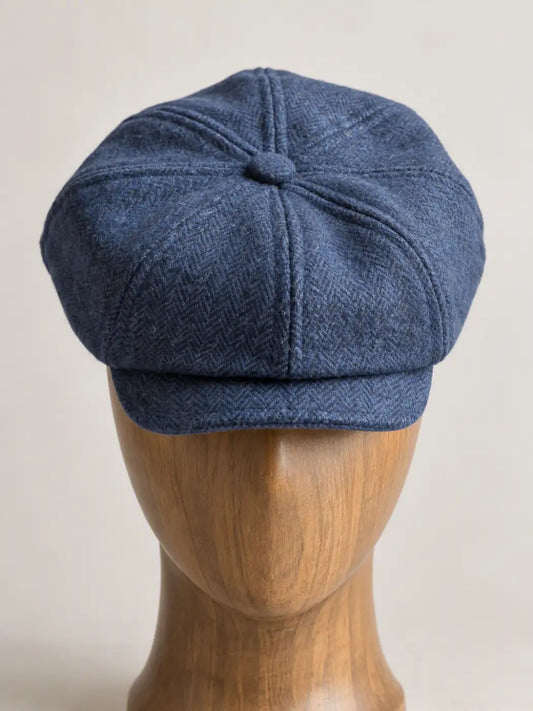 French Baggy Cap Made with Premium Handloom Tweed Fabric | Blue
