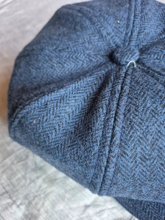 French Baggy Cap Made with Premium Handloom Tweed Fabric | Blue