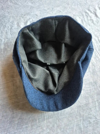 French Baggy Cap Made with Premium Handloom Tweed Fabric | Blue
