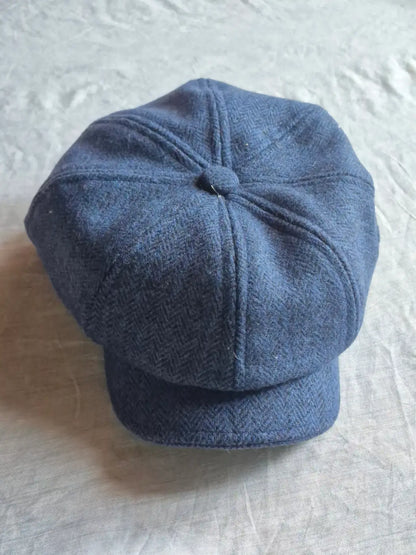 French Baggy Cap Made with Premium Handloom Tweed Fabric | Blue