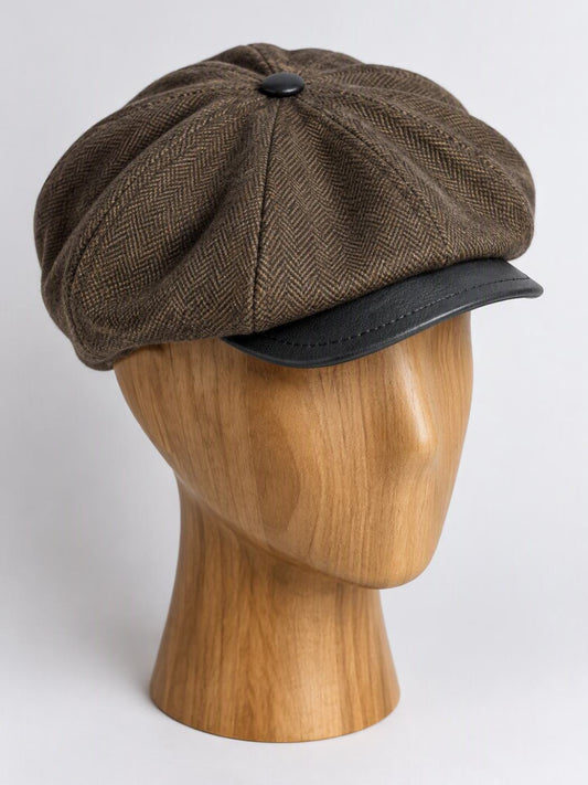 Peaky Blinders French Tweed Newboy Cap with Leather Front | Brownish Lines