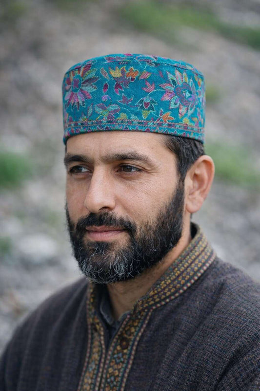 Kashmiri Mens Kani Cap in Sea Green | Abdullah