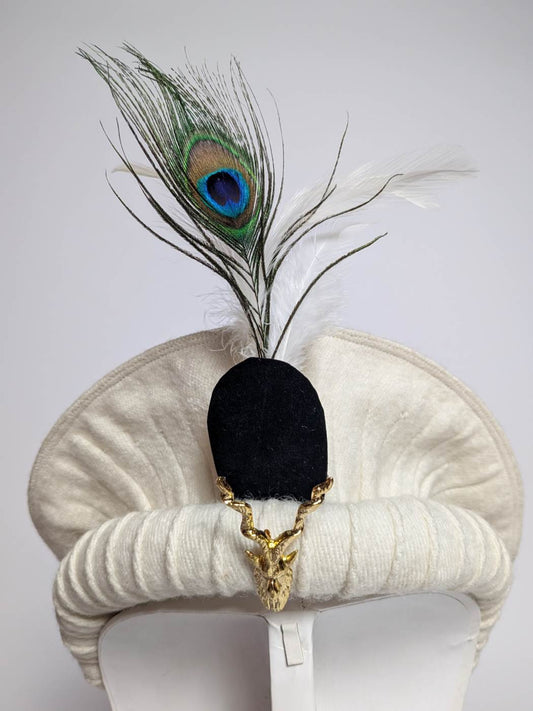 Premium Pakol Chitrali Cap with Feather Morepankh and Traditional Markhor