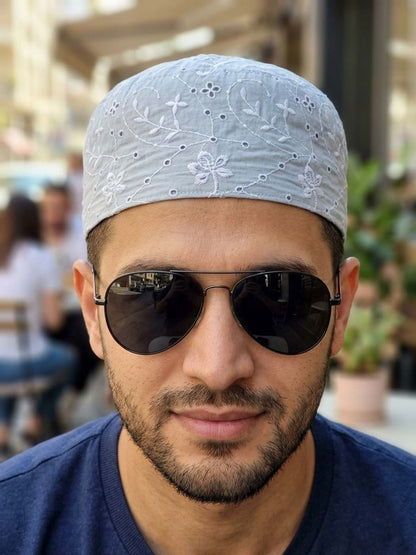 Blue Cotton Topi Cap For Summer With Beautiful Embroidery