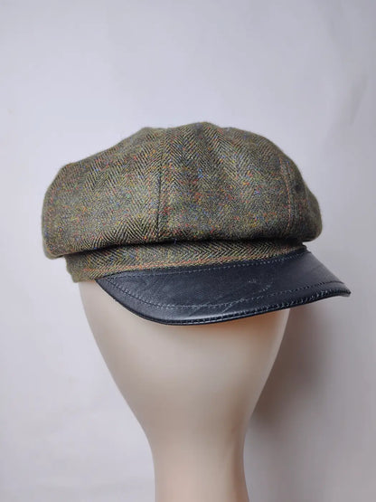 Green 8 Panel Tweed Cap in Baggy Style | Newsboy Hat