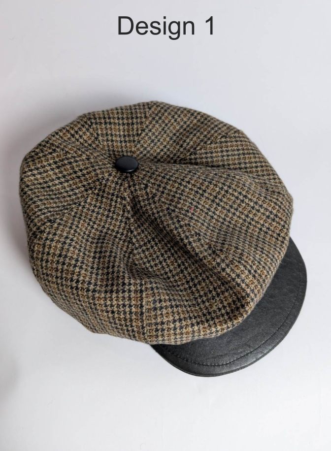 French Beret Wool Flat Baggy Cap | Leather Button on Top | Multiple Designs