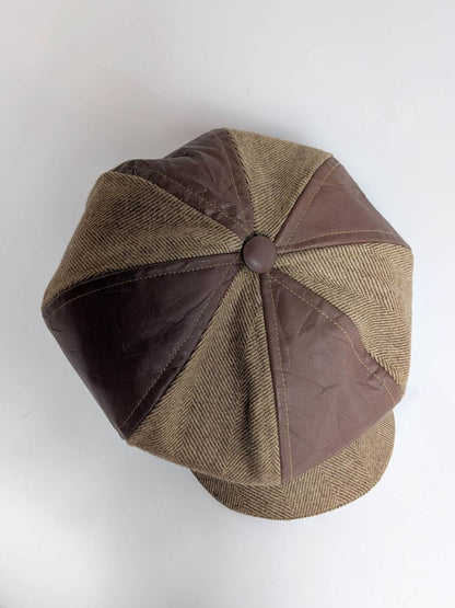 Brown and beige checkered cap in french vintage style