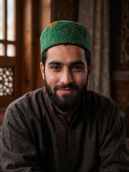 Green Sozni Pahadi Topi from Kashmir | Farrukh