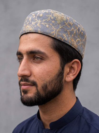 Kashmiri foldable cap with zari embroidery