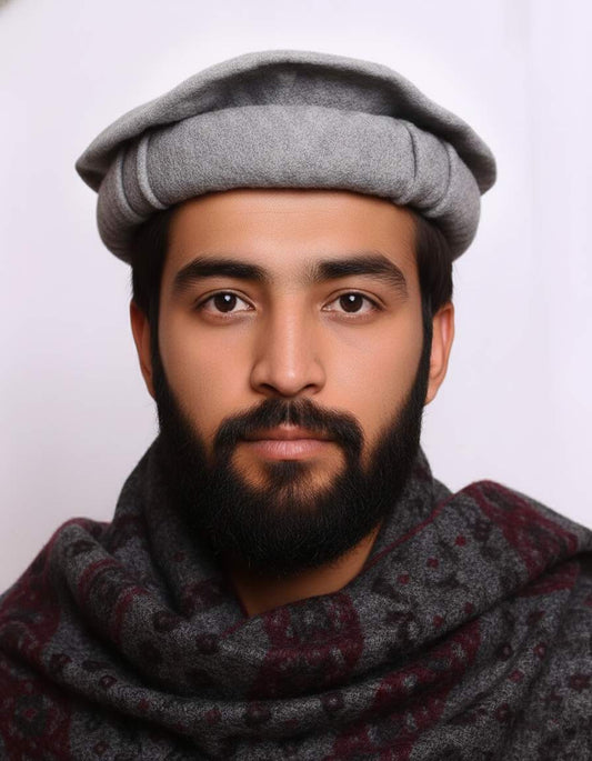 Grey Pakol Cap – Traditional Chitrali Wool Hat for Men