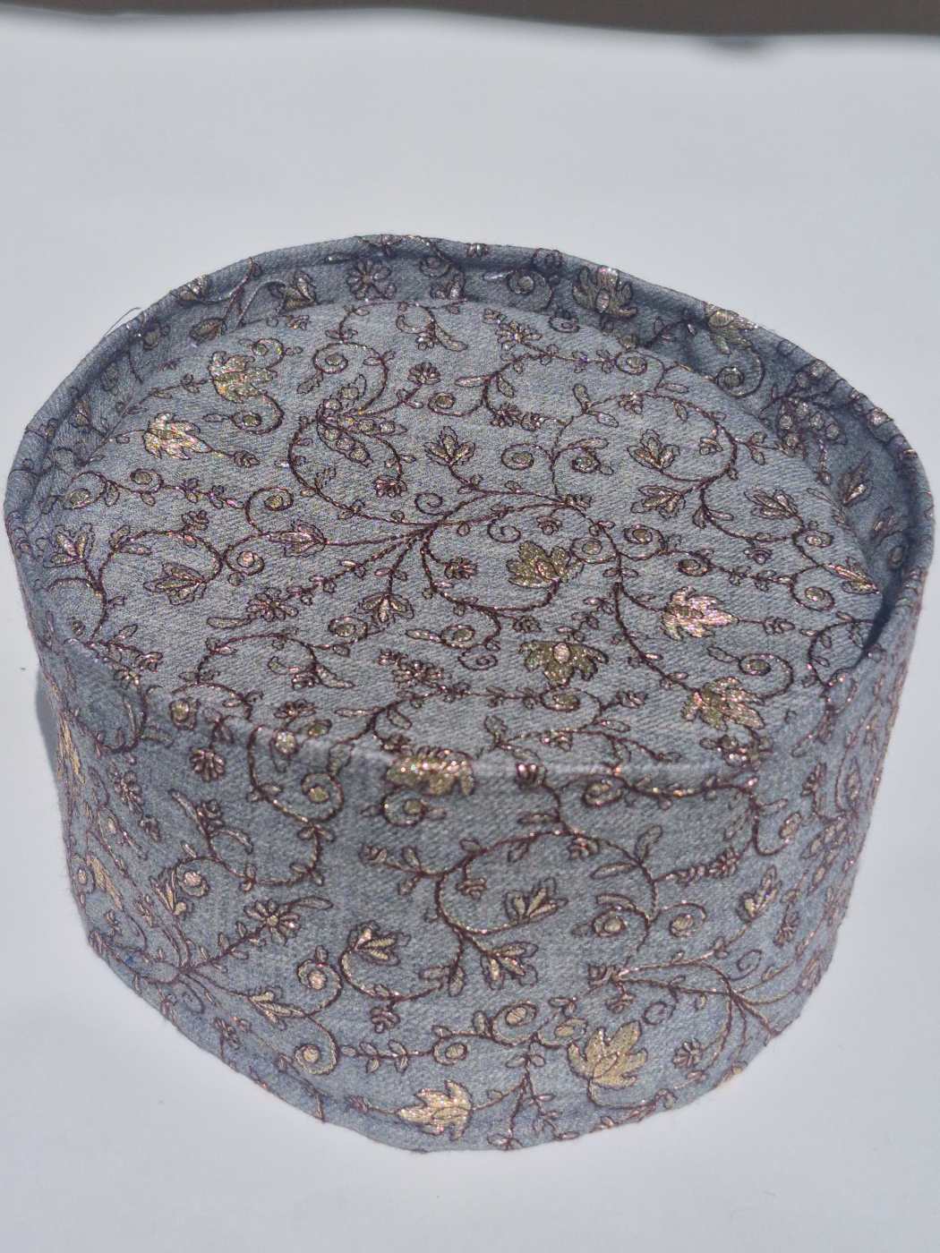 Grey Omani Cap - Barkati topi With Silver Chinar Zari Tilla Embroidery