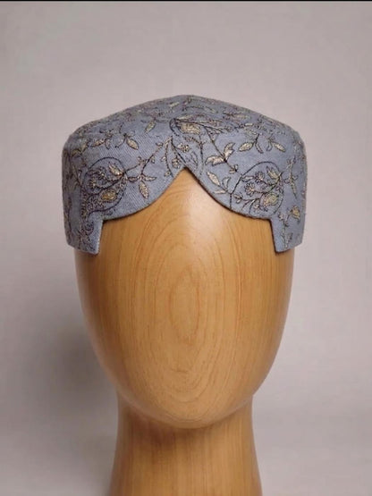 Elegant Sindhi Cap/Topi in Grey Zari Work