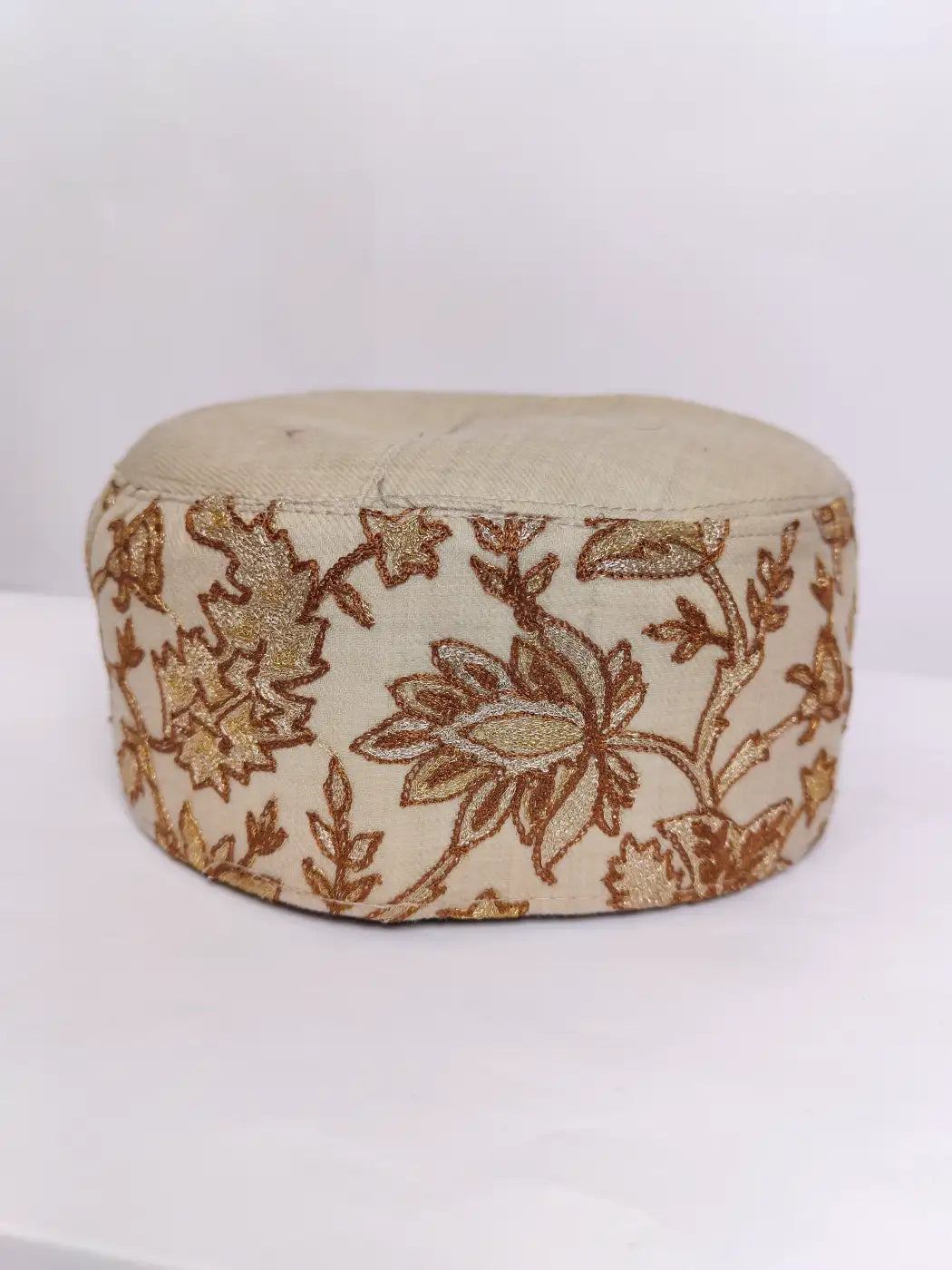 Stylish Kashmiri Beige Cap with Aari Embroidery - Nauman