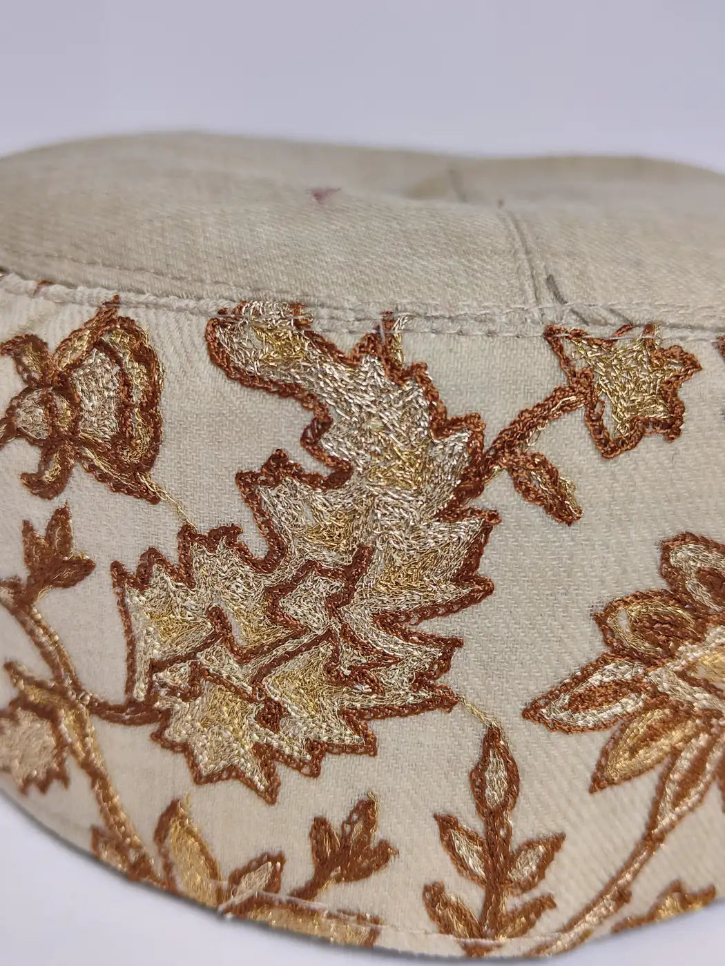 Stylish Kashmiri Beige Cap with Aari Embroidery - Nauman