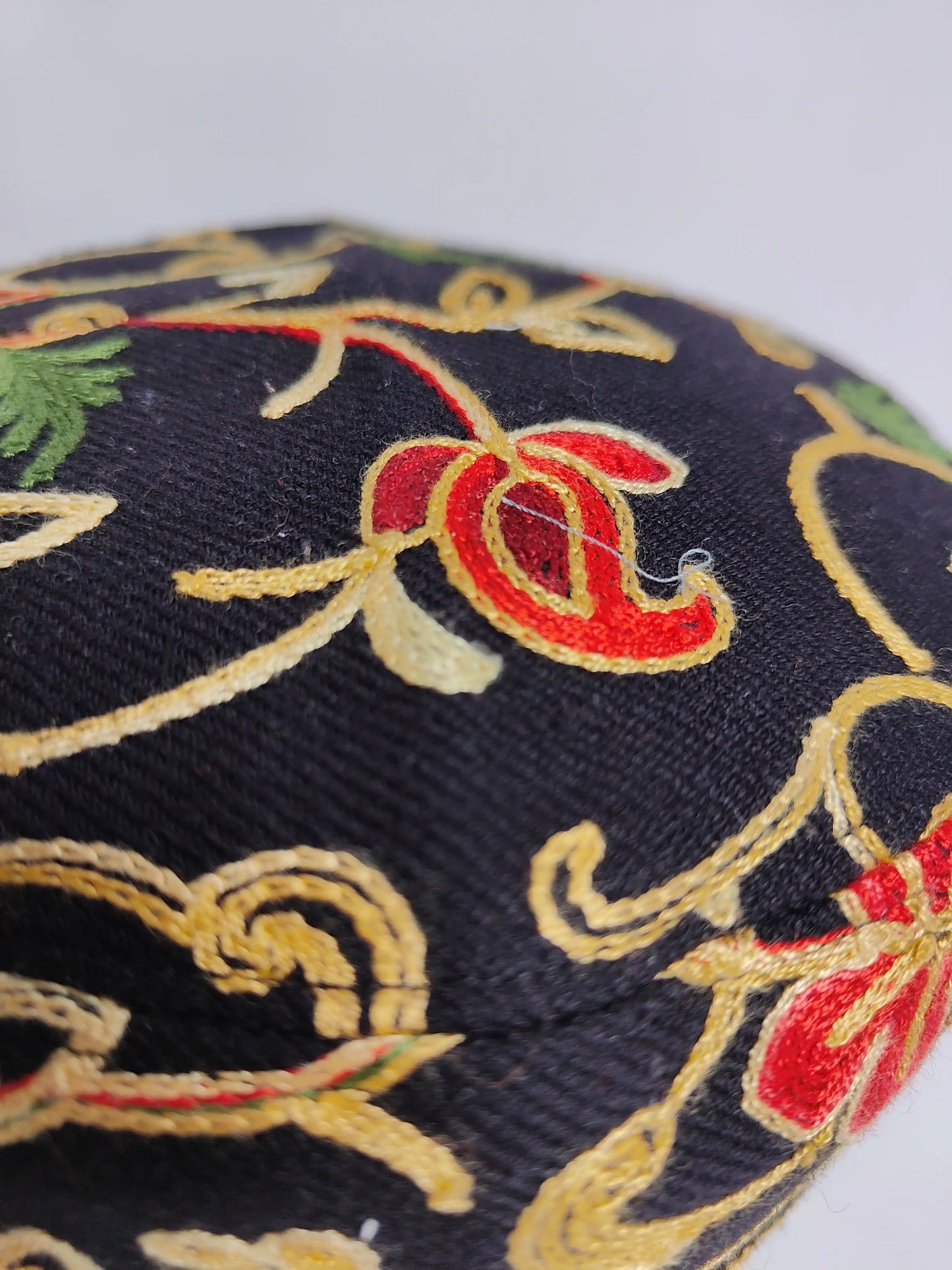Kashmiri cap in black aari embroidery in badam motifs 