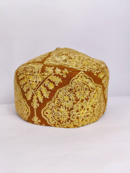 Kashmiri Classic Brown Cap with Janoob Aari Embroidery