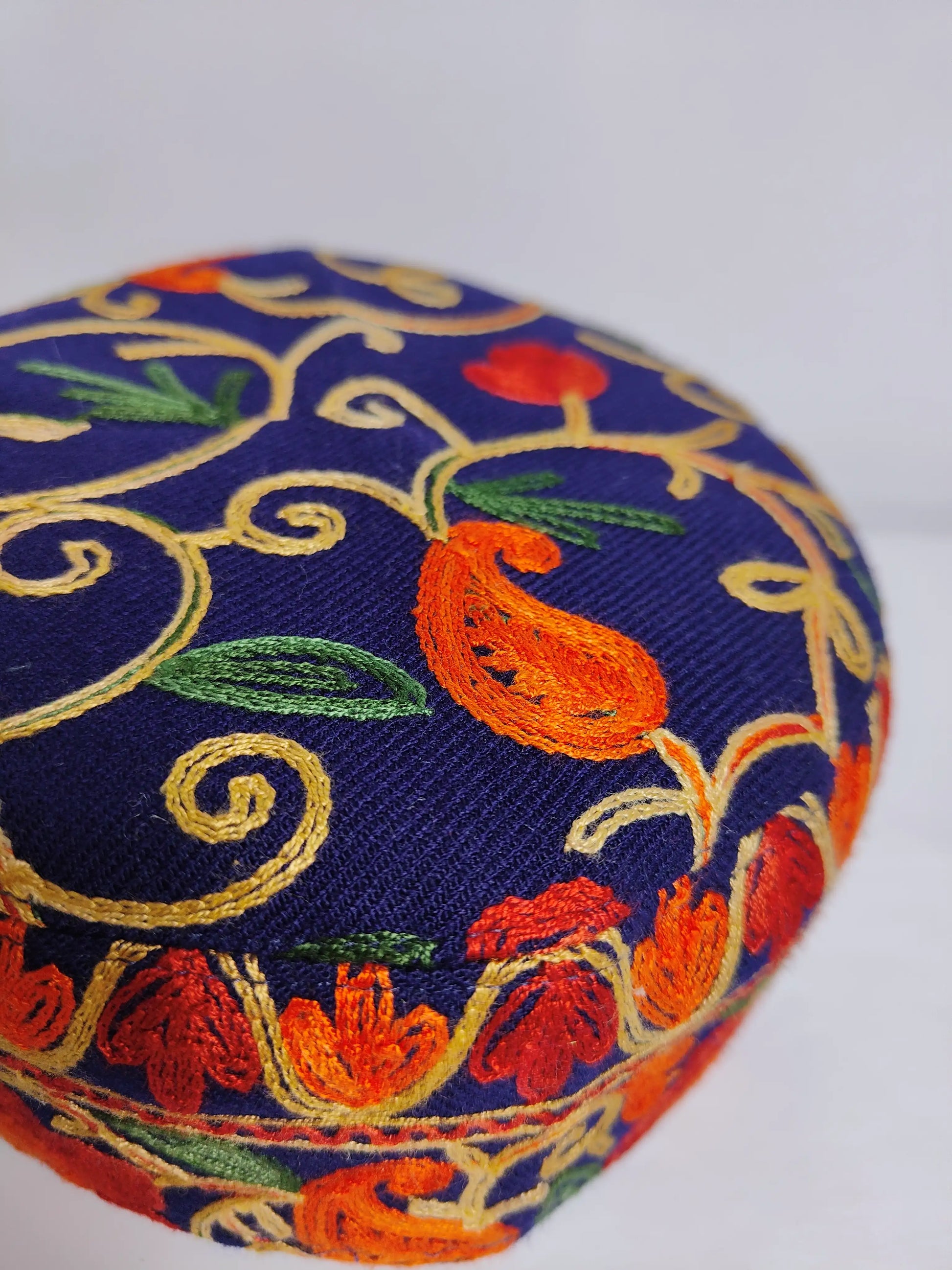 Kashmiri cap in dark blue with aari embroidery 