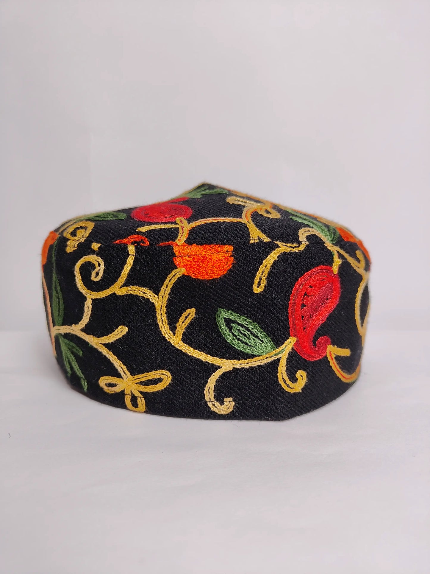 black colour cap with aari embroidery 