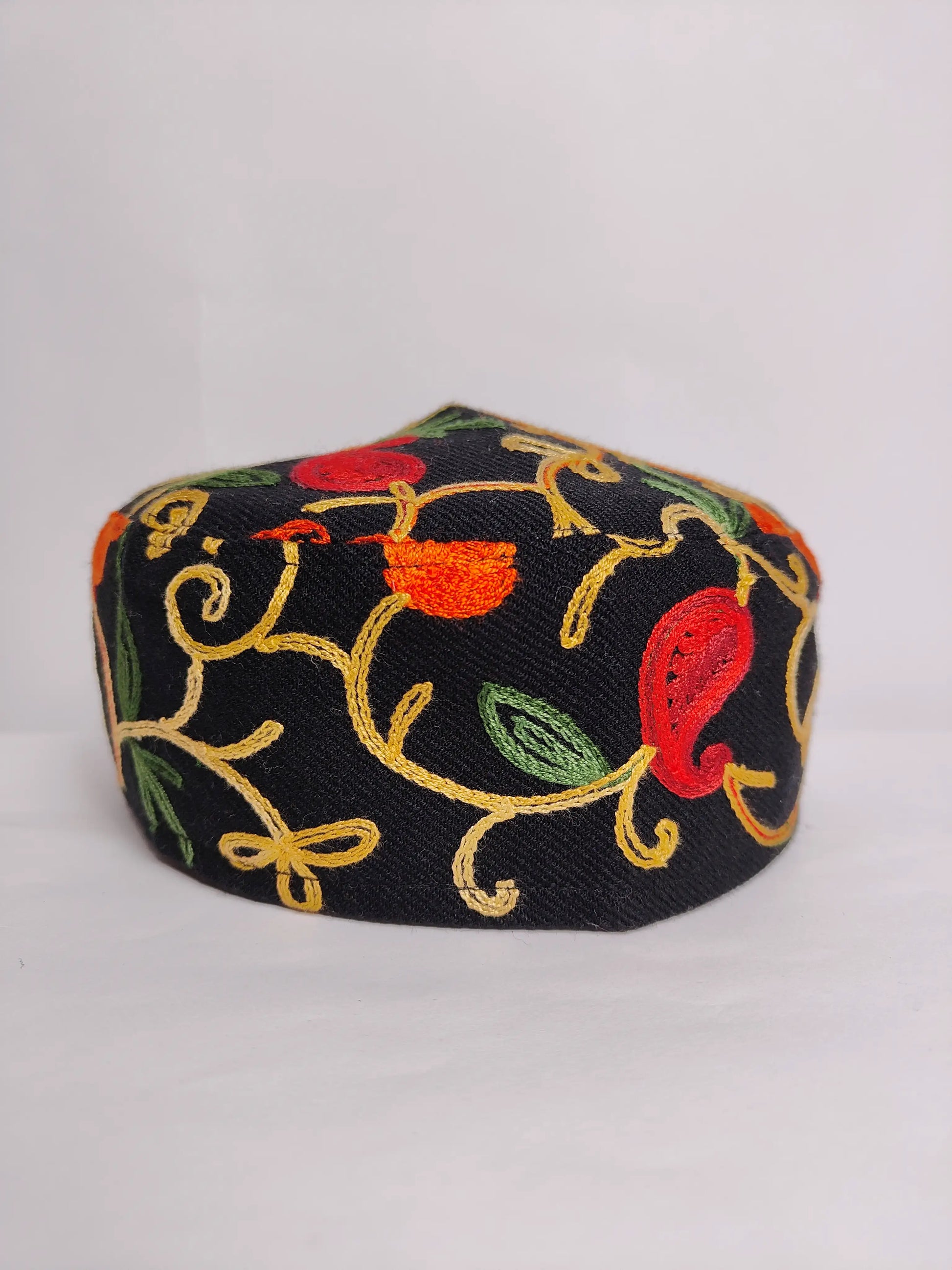 black colour cap with aari embroidery 