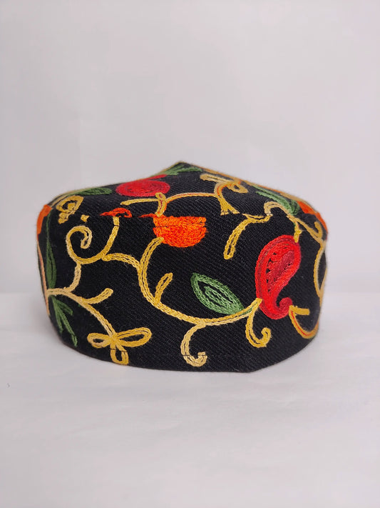black colour cap with aari embroidery 