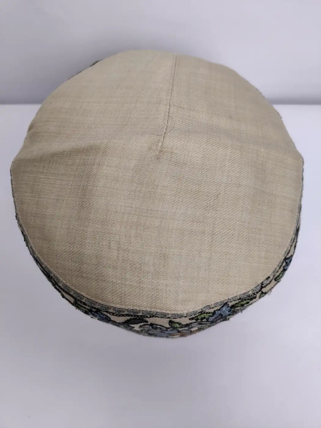 Handmade Beige Kashmiri Cap with Aari Embroidery
