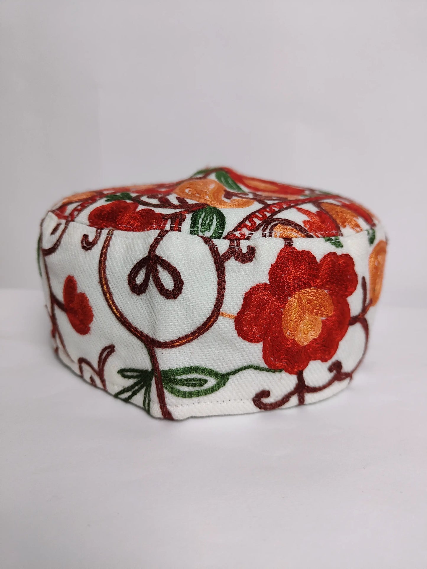 white colour topi from Kashmir with aari work 