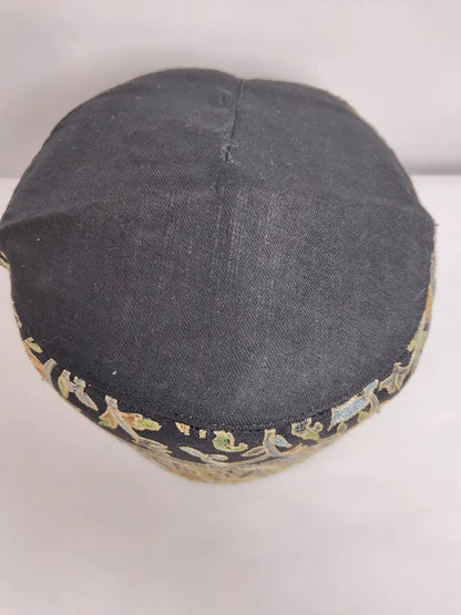 Kashmiri Mens Black Cap with Alif Aari Embroidery