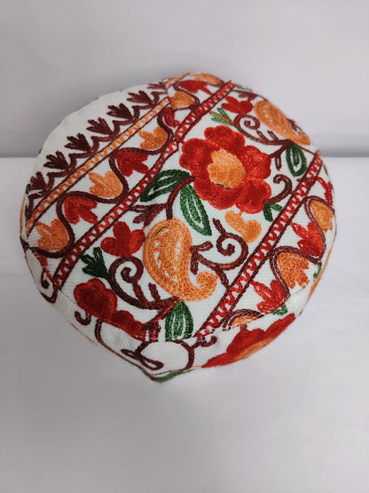 Kashmiri white cap with aari work on top side 