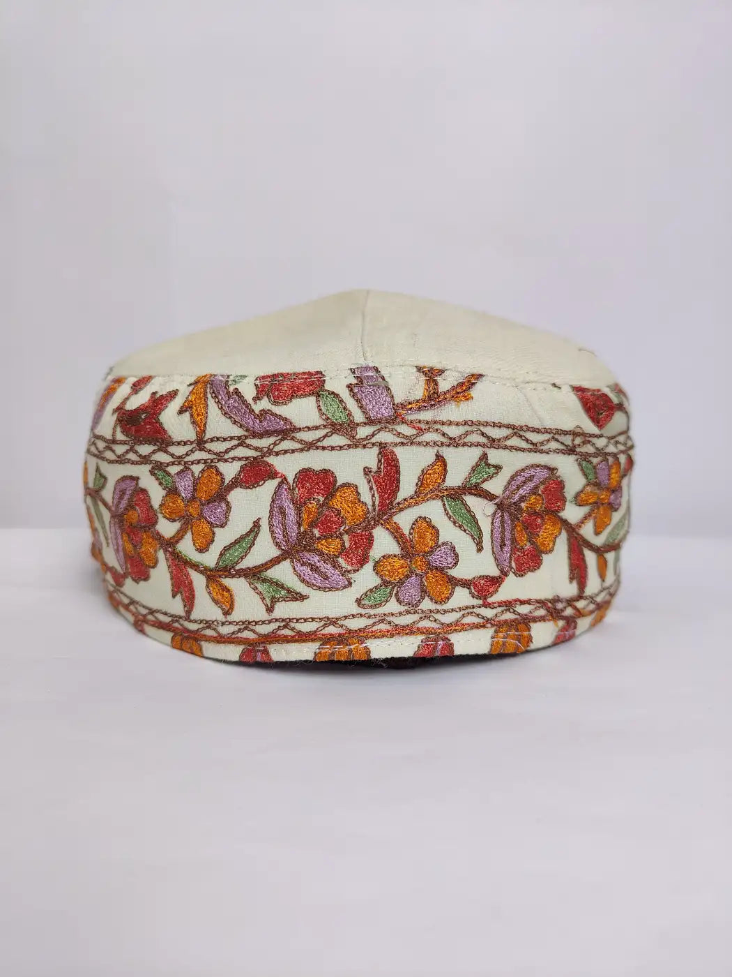 Kashmiri cream colour classic cap with aari embroidery on side