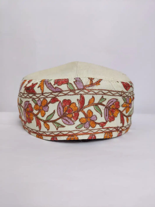 Zain Designer Kashmiri Cream Cap with Aari Embroidery