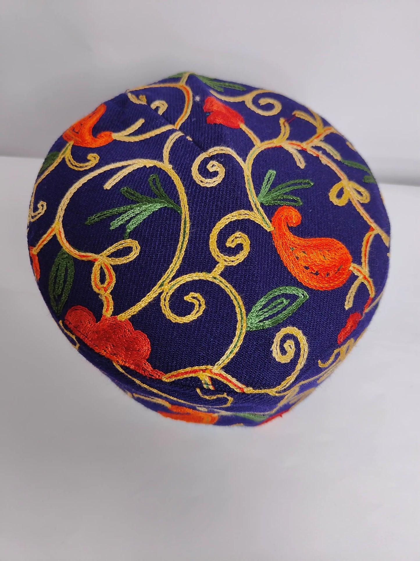 Kashmiri topi in dark blue top side with aari work 