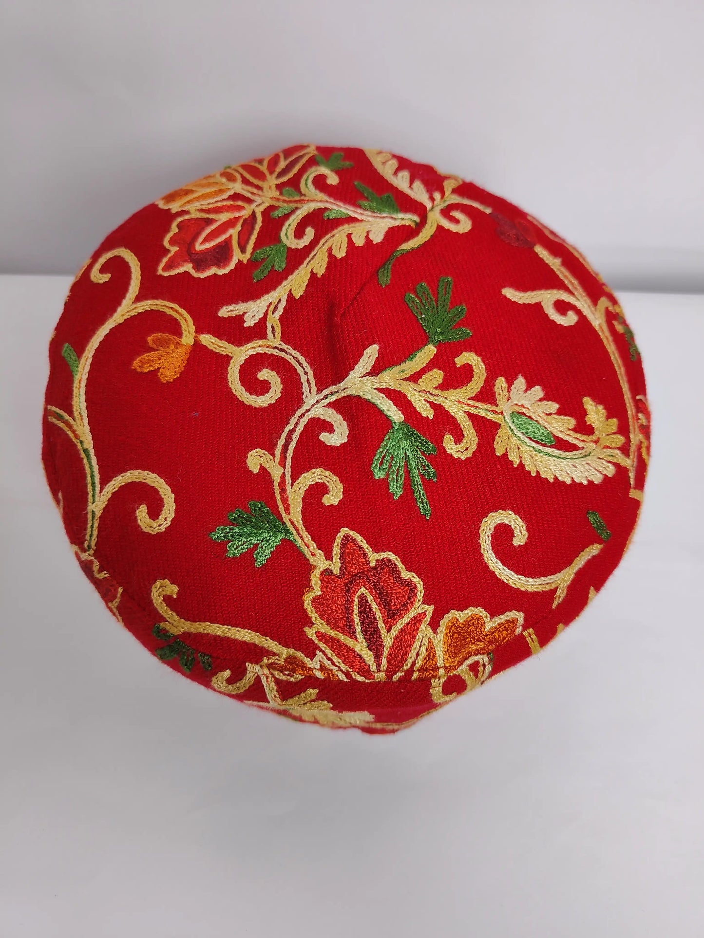 red style cap top side with aari embroidery  