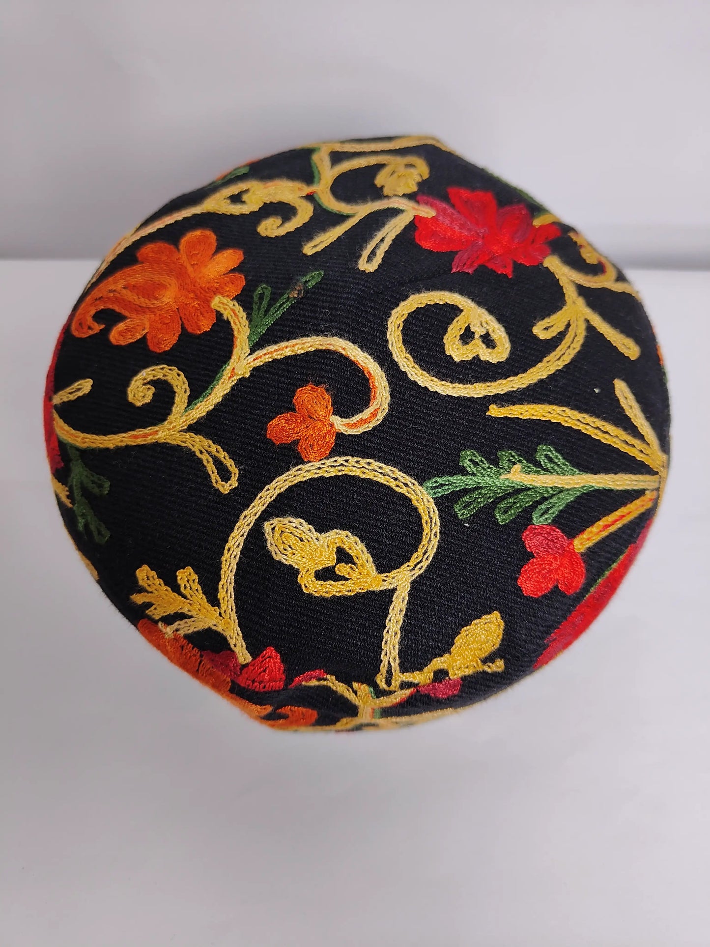 kashmiri foldable cap in black with aari work on top side