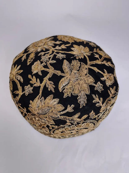 Mens Black Cap Yawar with Heavy Zari Work