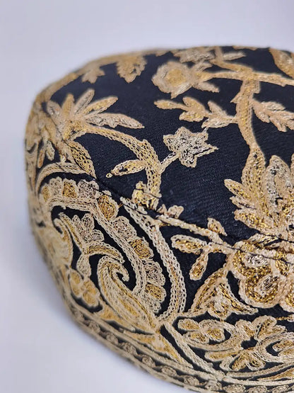 Mens Black Cap Yawar with Heavy Zari Work