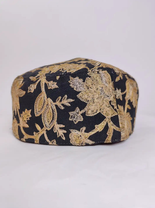 Heavy Zari Work Round Naqsh Mens Black Cap