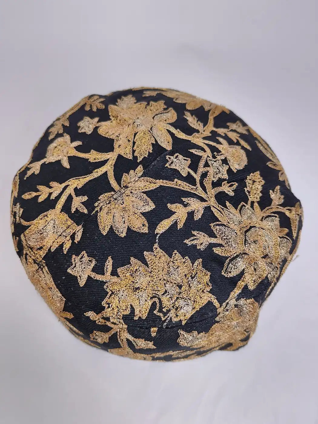 Heavy Zari Work Round Naqsh Mens Black Cap