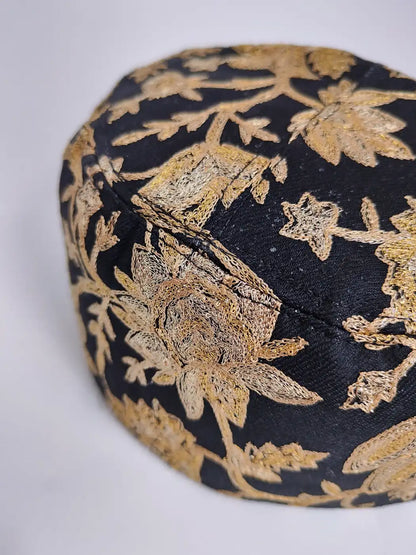Heavy Zari Work Round Naqsh Mens Black Cap