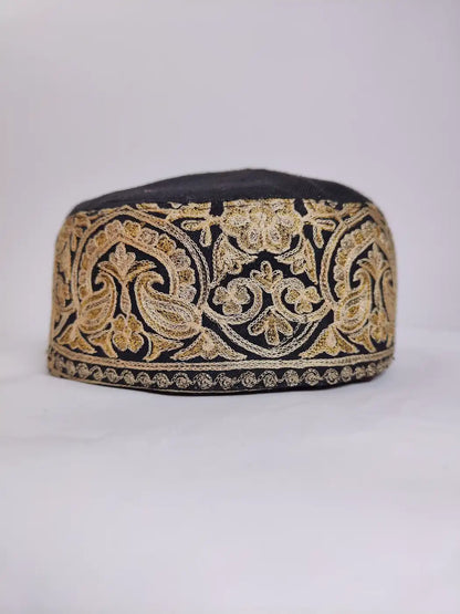 Shehkar Heavy Zari Work Round Black Cap
